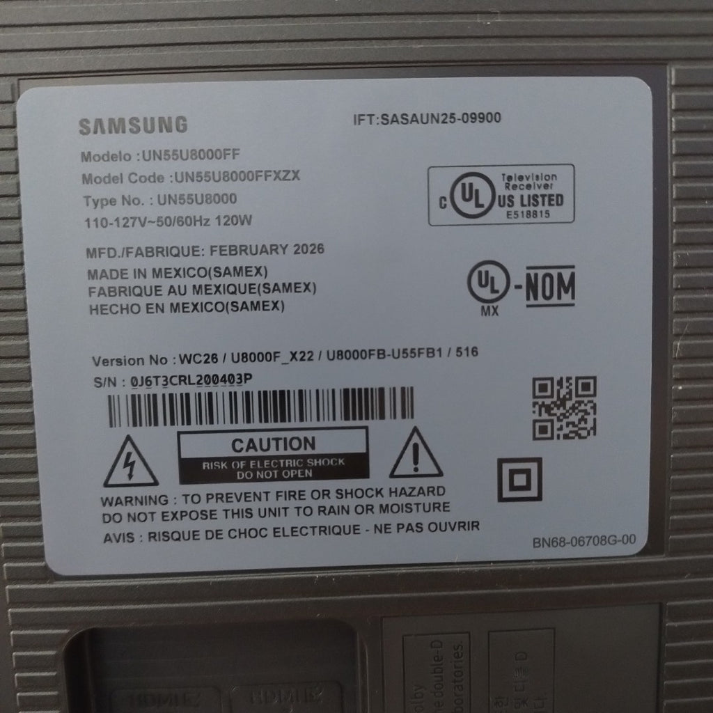 PANTALLA SAMSUNG UN55U8000FF (2025) 55" LED 4K (SEMINUEVO)