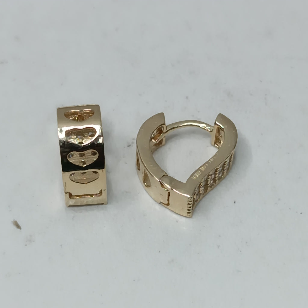 ARETES ARRACADAS CORAZON C CIRCONIAS 14K 2.1 GR (NUEVO)