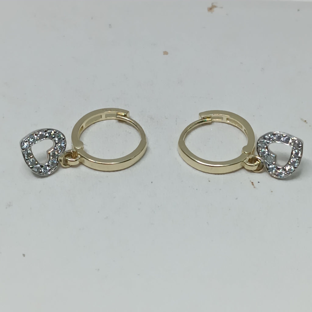 ARETES HUGGIES CON DIJE CORAZON Y CIRCONIAS 14K 2.2 GR (NUEVO)