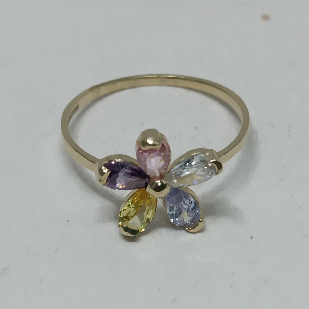 ANILLOS FLOR CON PIEDRAS DE COLOR 14K TALLA 7 1.4 GR (NUEVO)