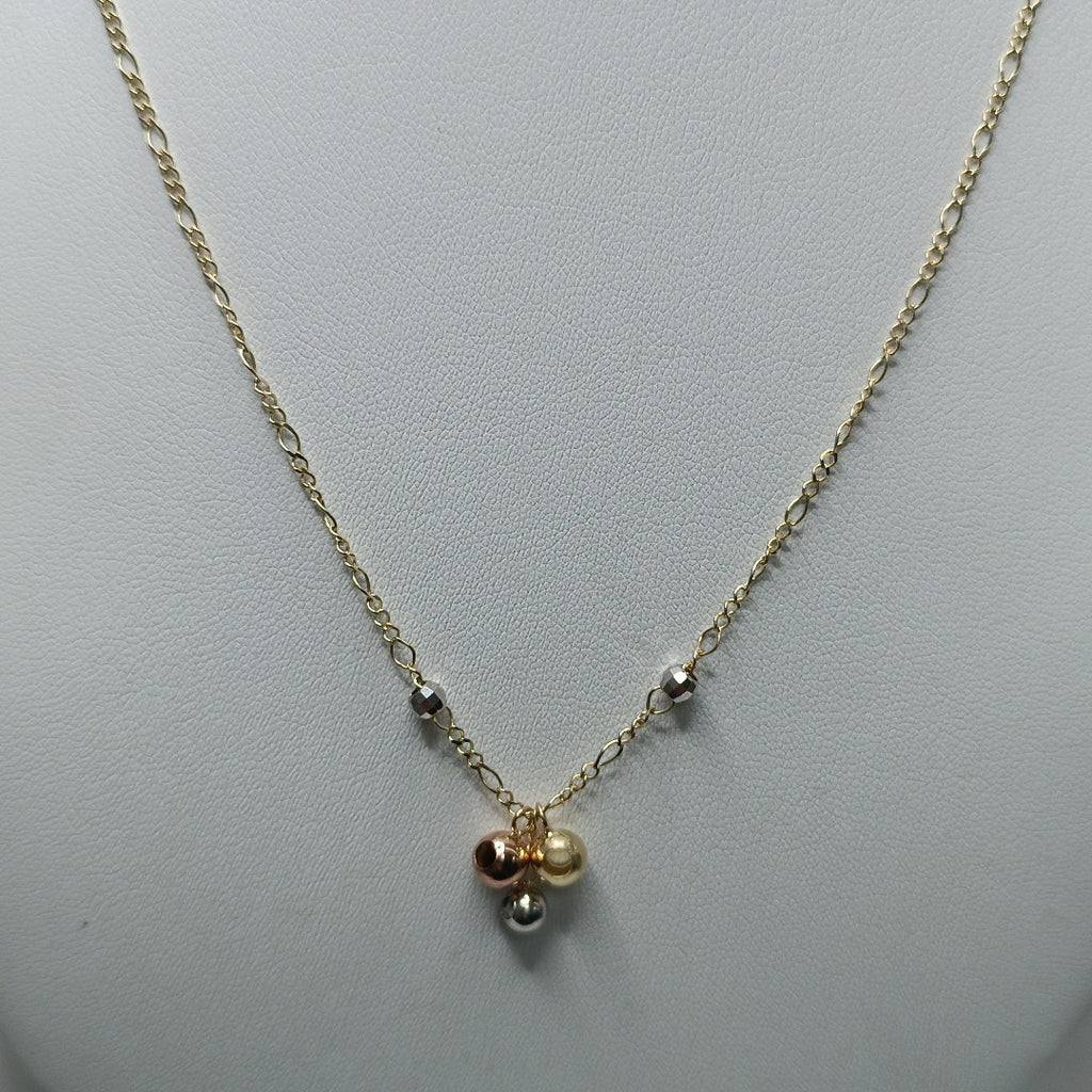 CADENA GARGANTILLA 3X1 CON ESFERAS COMBINADAS 14K 45 CM 3.1 GR (NUEVO)