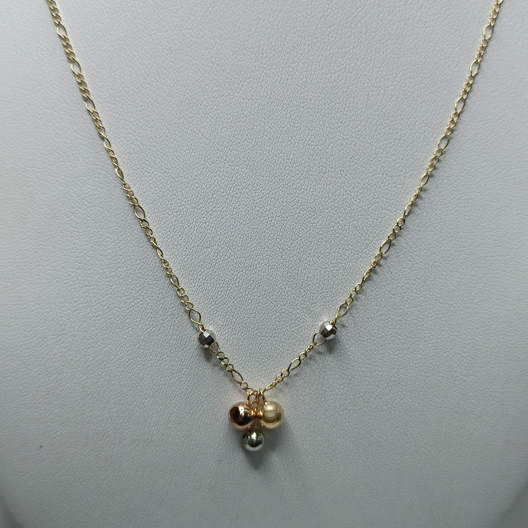 CADENA GARGANTILLA 3X1 CON ESFERAS COMBINADAS 14K 45 CM 3.1 GR (NUEVO)