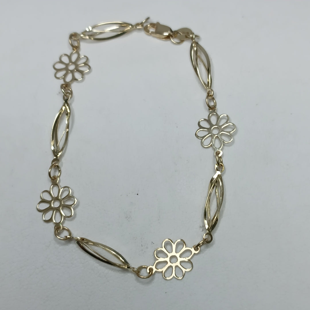 PULSERA ESPECIAL CON FLORES 14K 18 CM 2.5 GR (NUEVO)
