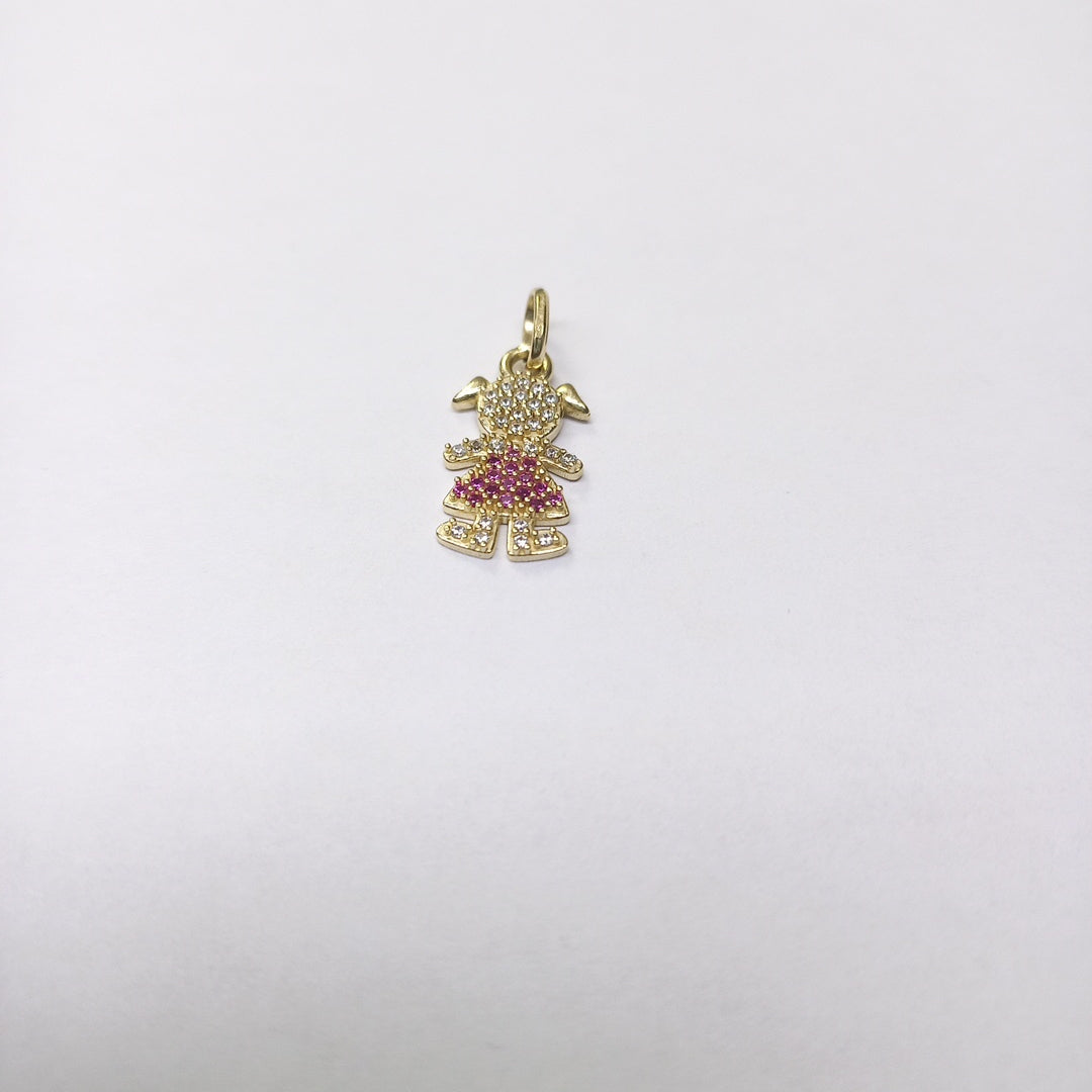 DIJE NIÑA CON CIRCONIAS Y PIEDRAS DE COLOR 10K 1.1 GR (NUEVO)