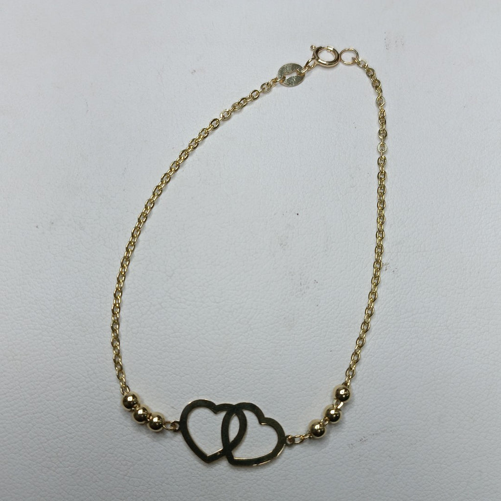 PULSERA TEJIDO ESPECIAL C CORAZONES 14K 18 CM 1.7 GR (NUEVO)