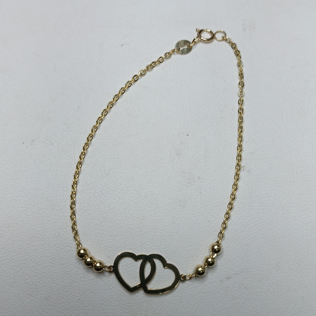PULSERA TEJIDO ESPECIAL C CORAZONES 14K 18 CM 1.7 GR (NUEVO)