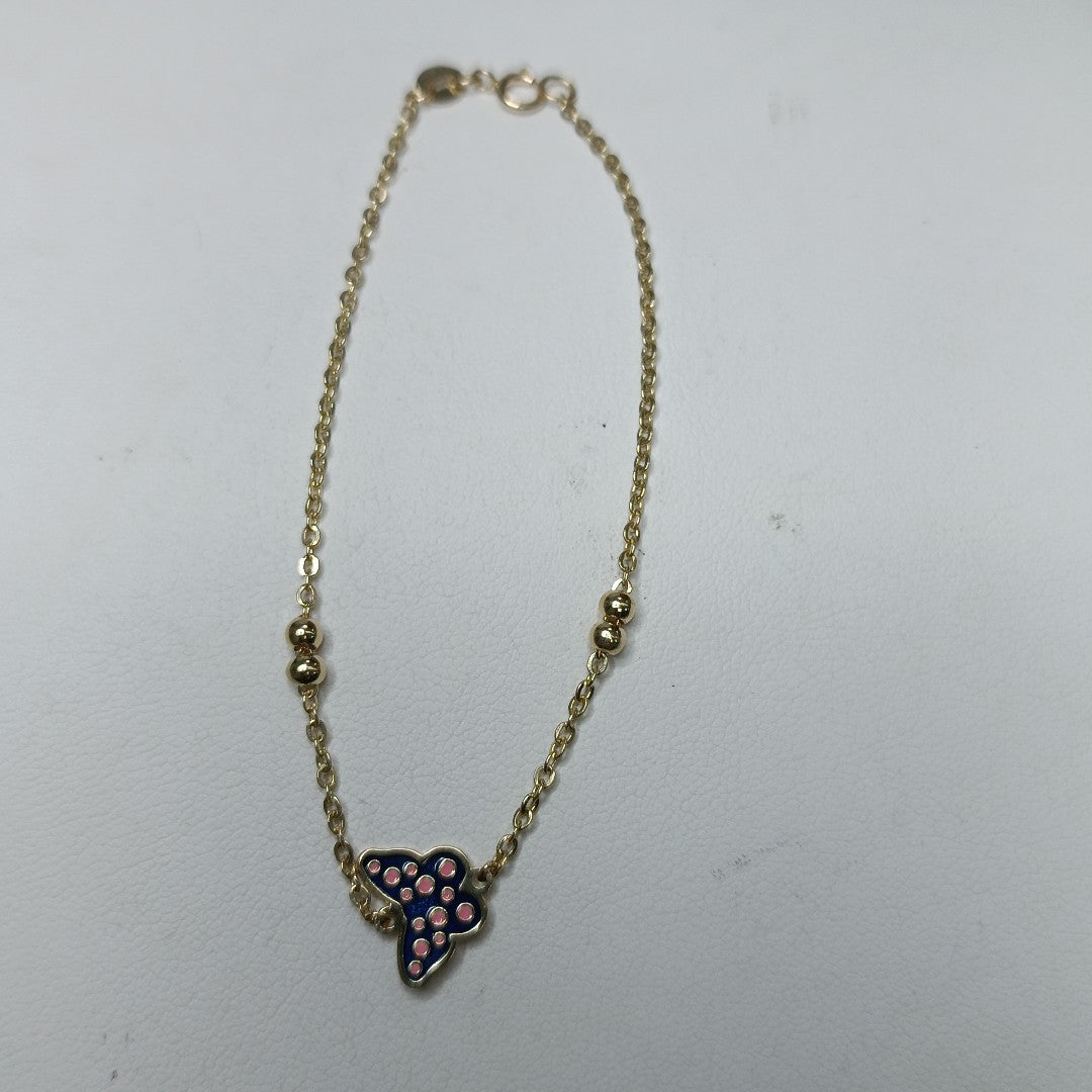 PULSERA TEJIDO ESPECIAL MARIPOSA CON ESMALTE 14K 18 CM 1.9 GR (NUEVO)