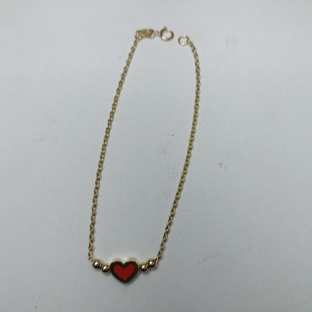 PULSERA TEJIDO ESPECIAL C CORAZON ROJO 14K 18 CM 2.1 GR (NUEVO)