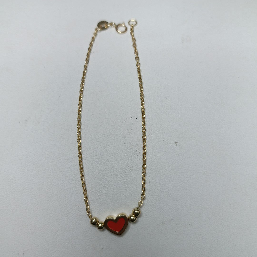 PULSERA TEJIDO ESPECIAL C CORAZON ROJO 14K 18 CM 1.9 GR (NUEVO)
