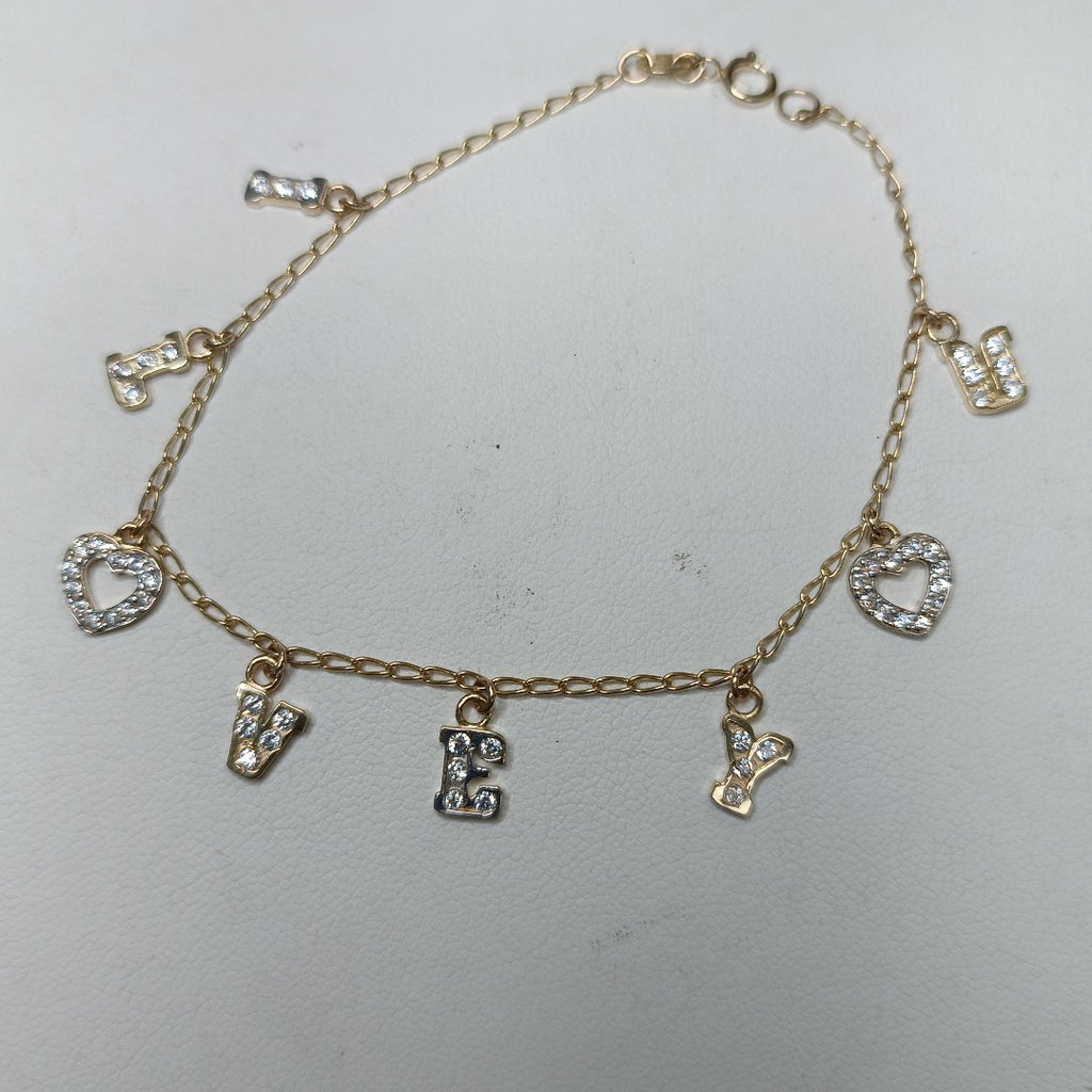 PULSERA ESPECIAL CON DIJES Y CIRCONIAS 14K 18 CM 3.3 GR (NUEVO)