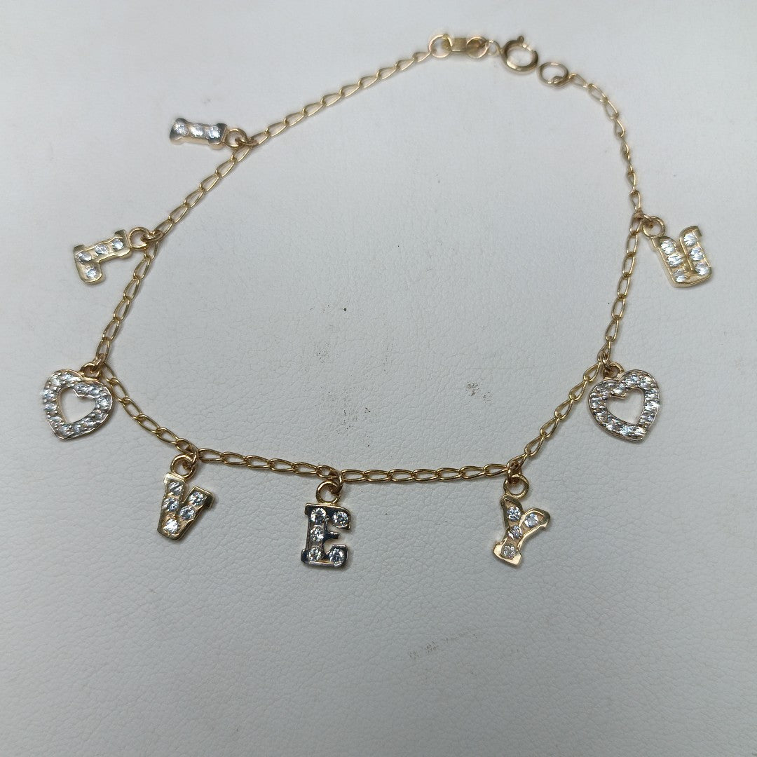 PULSERA ESPECIAL CON DIJES Y CIRCONIAS 14K 18 CM 3.3 GR (NUEVO)