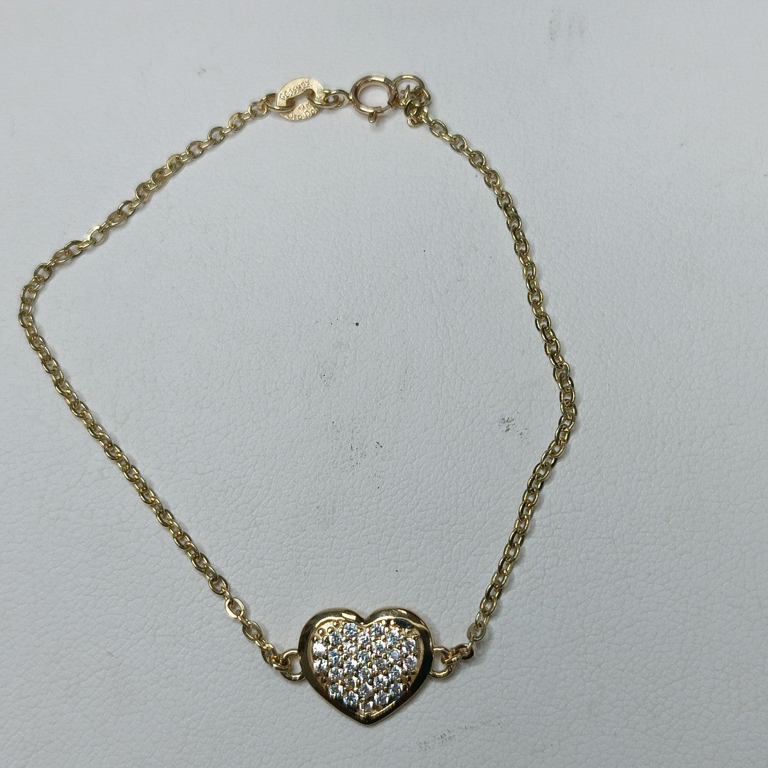 PULSERA TEJIDO ESPECIAL C CORAZON CIRCONIAS 14K 18 CM 2 GR (NUEVO)
