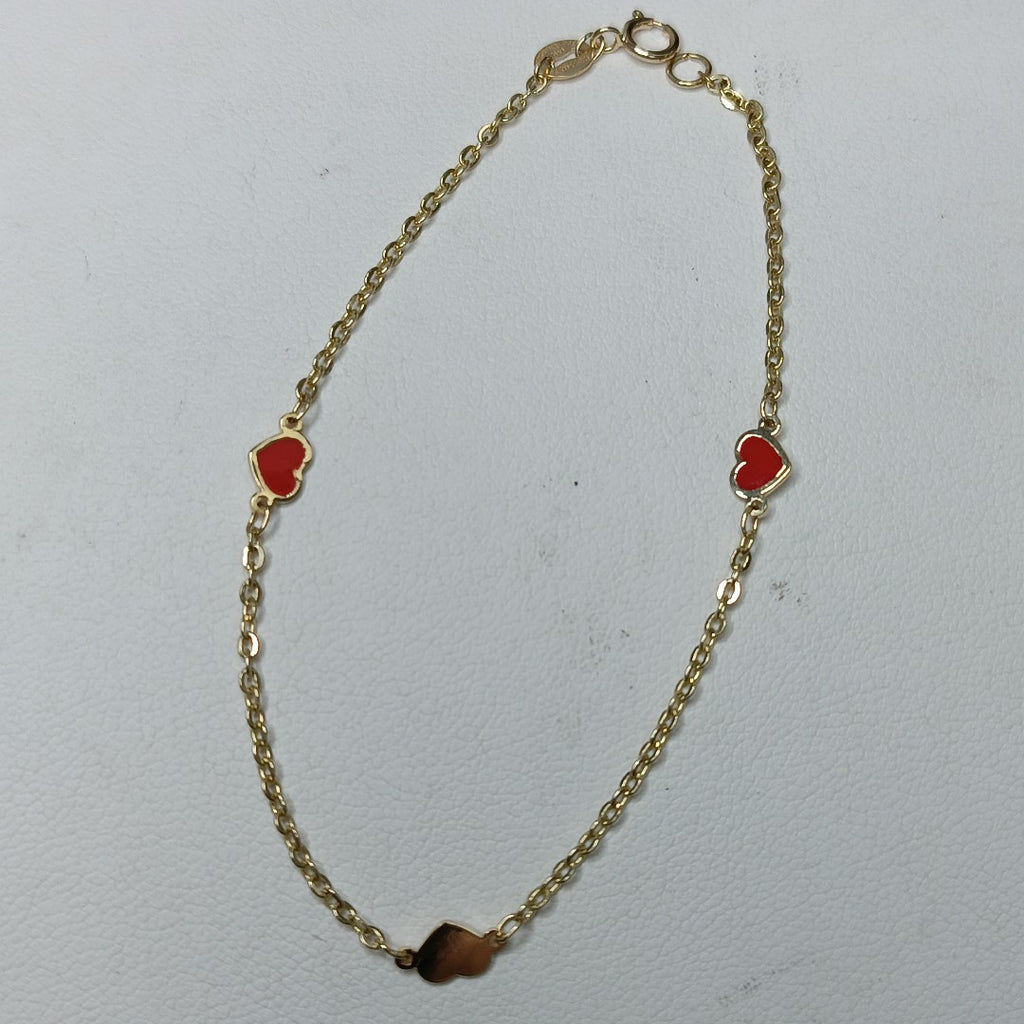 PULSERA ESPECIAL CON CORAZONES 14K 18 CM 1.4 GR (NUEVO)