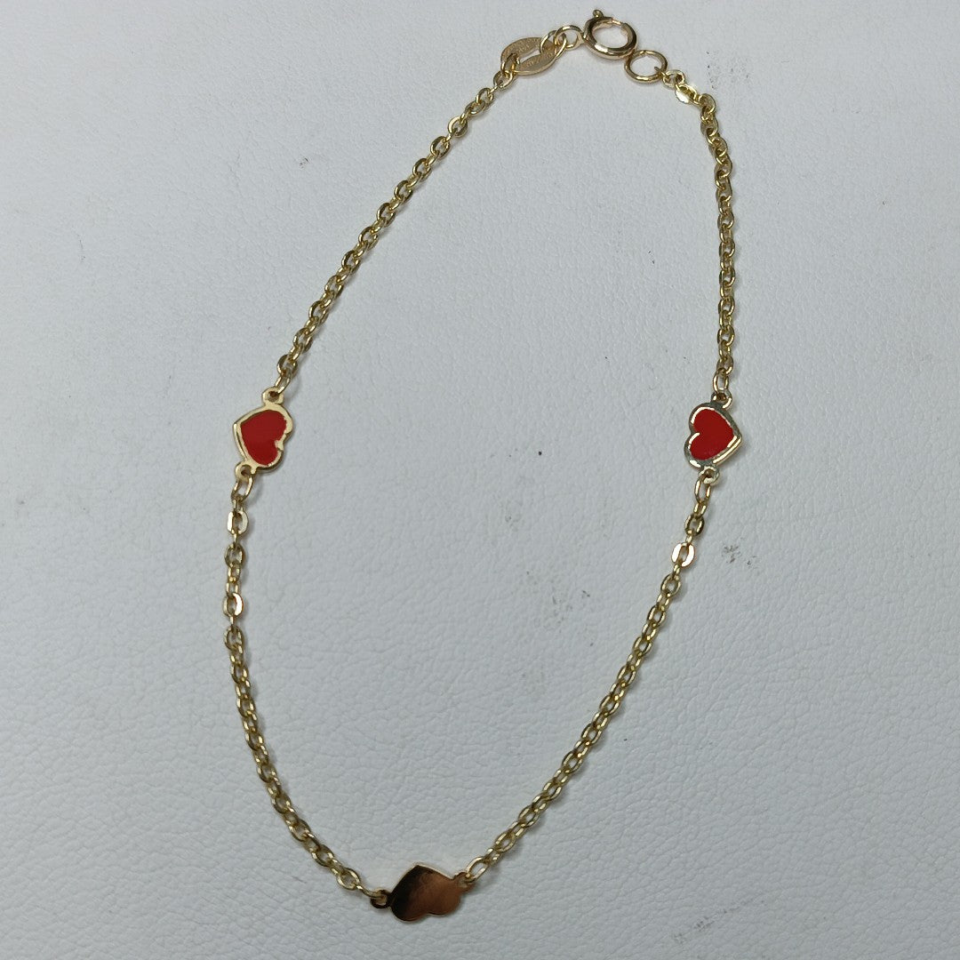 PULSERA ESPECIAL CON CORAZONES 14K 18 CM 1.4 GR (NUEVO)