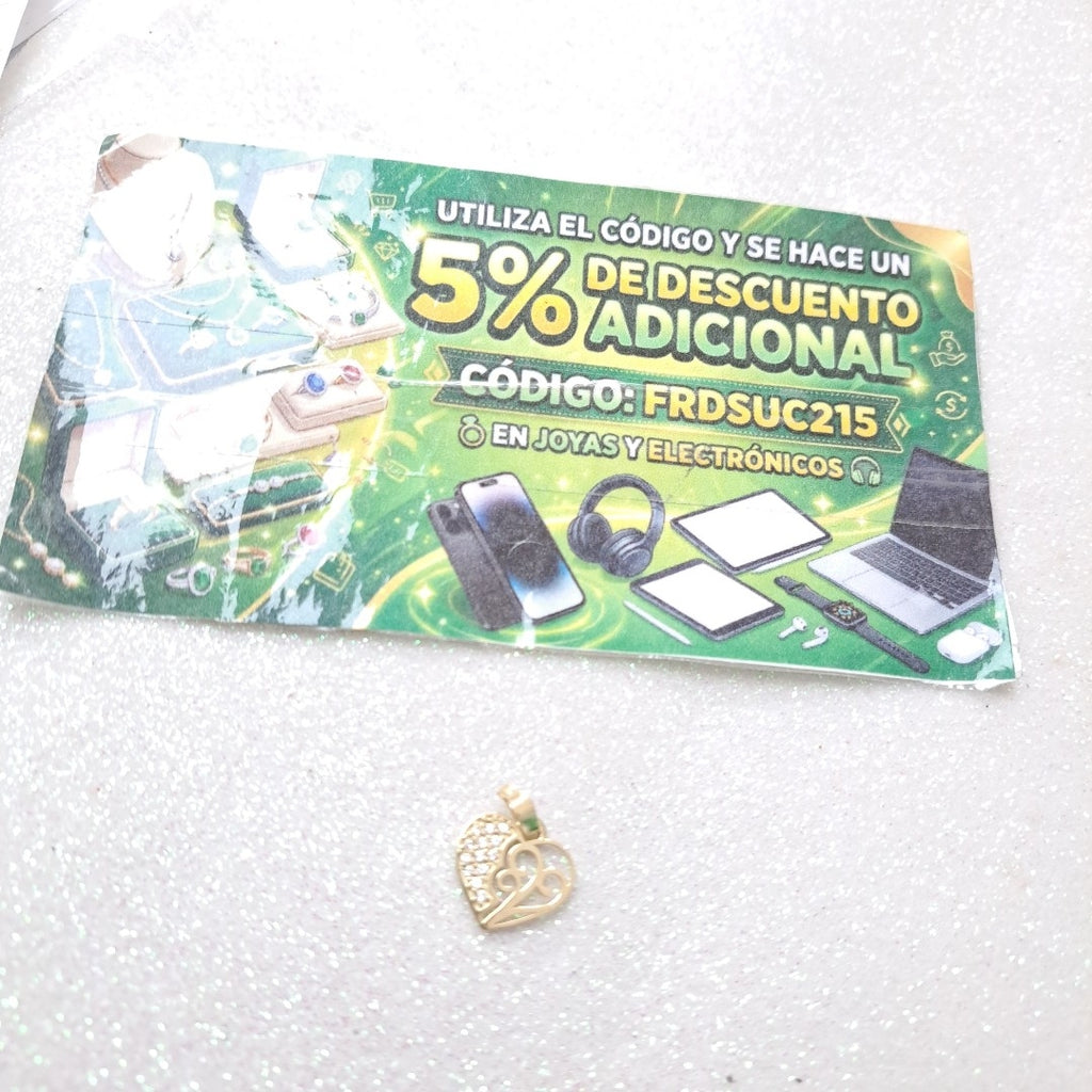 DIJE TEJIDO CORAZON CON CIRCONIAS Y ARBOL DE LA VIDA 14K 0.9 GR (NUEVO)