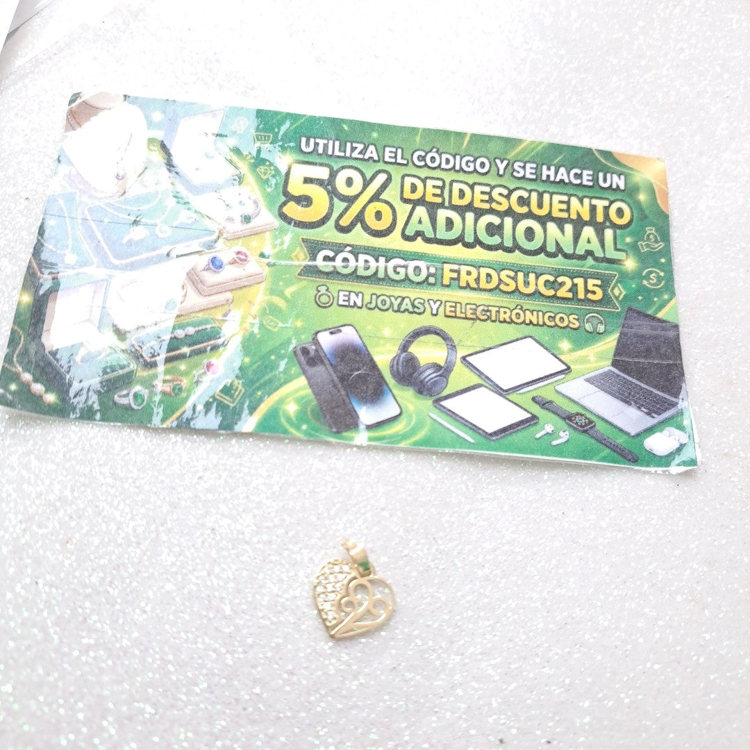 DIJE TEJIDO CORAZON CON CIRCONIAS Y ARBOL DE LA VIDA 14K 0.9 GR (NUEVO)