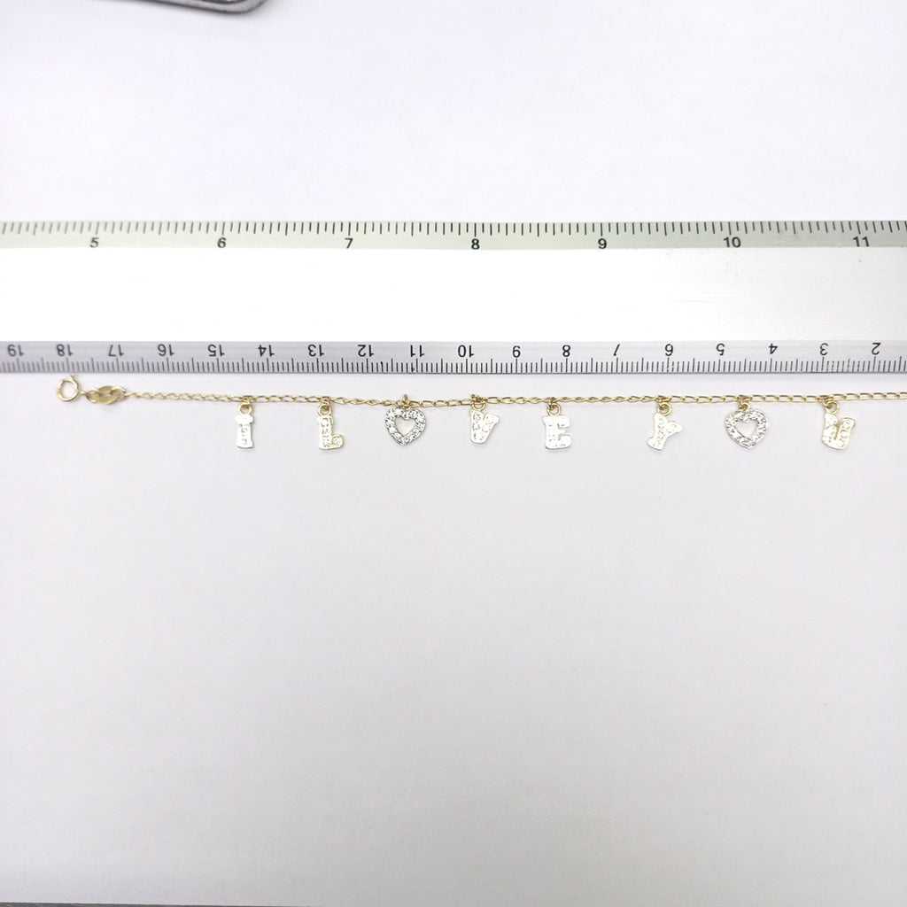 PULSERA ESPECIAL CON DIJES Y CIRCONIAS 14K 18 CM 3.3 GR (NUEVO)