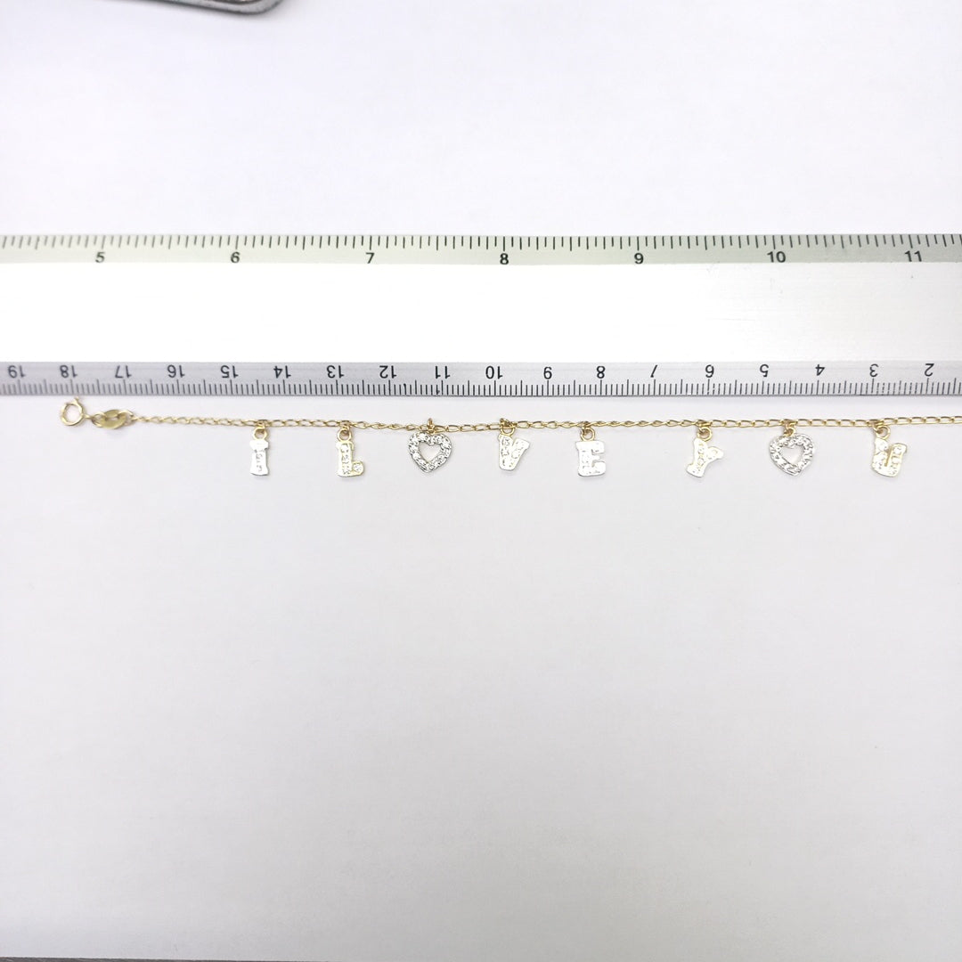 PULSERA ESPECIAL CON DIJES Y CIRCONIAS 14K 18 CM 3.3 GR (NUEVO)