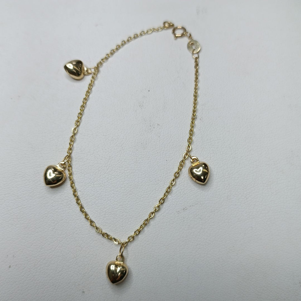 PULSERA ESP CON FIG CORAZONES 14K 18 CM 1.8 GR (NUEVO)