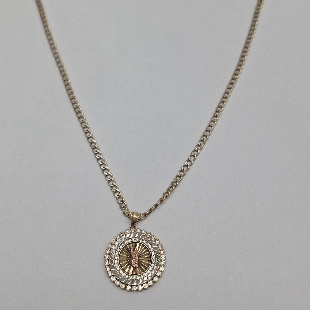 CADENA, MEDALLA RELIGIOSA ORO 14 K 11 GRMS (SEMINUEVO)