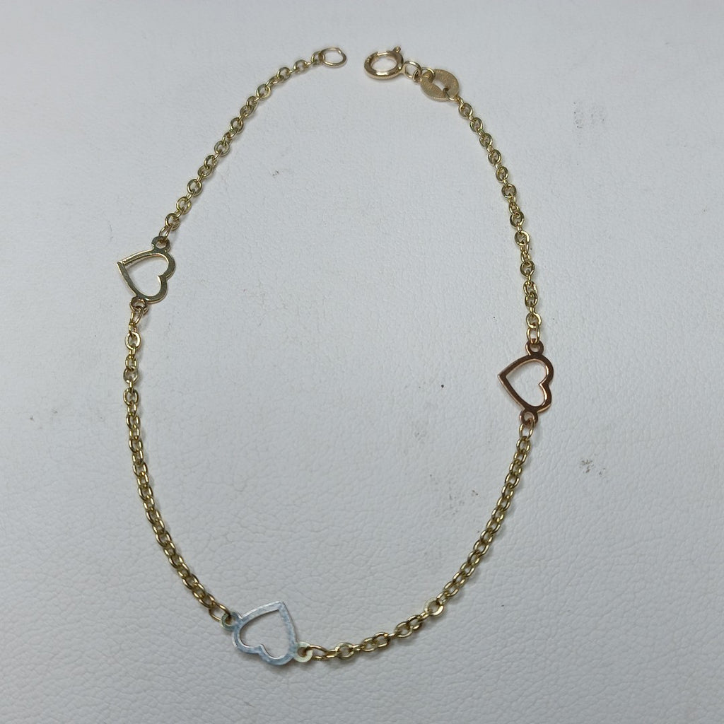 PULSERA ESPECIAL CON CORAZONES 14K 18 CM 1.2 GR (NUEVO)
