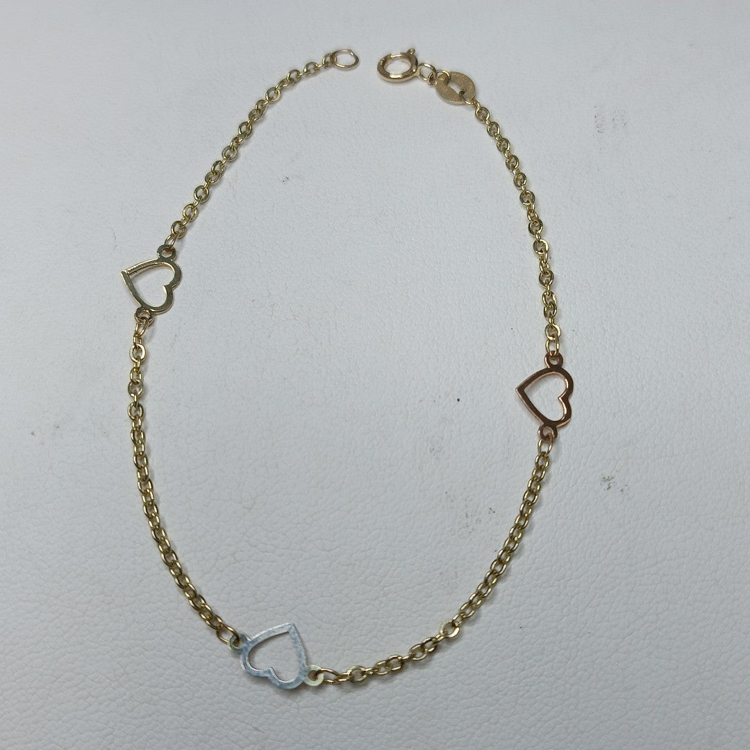 PULSERA ESPECIAL CON CORAZONES 14K 18 CM 1.2 GR (NUEVO)
