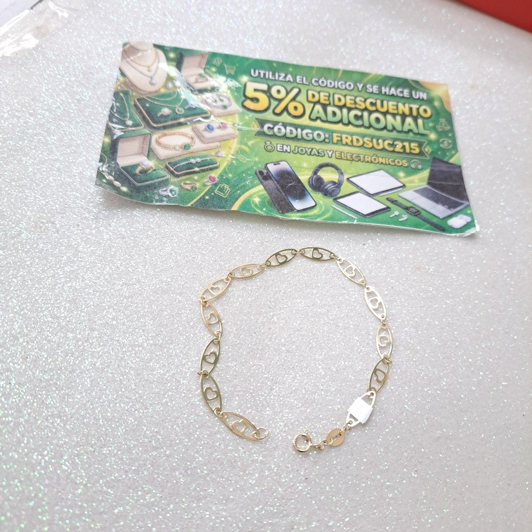 PULSERA TEJIDO ESPECIAL CON CORAZON 14K 18 CM 1.2 GR (NUEVO)