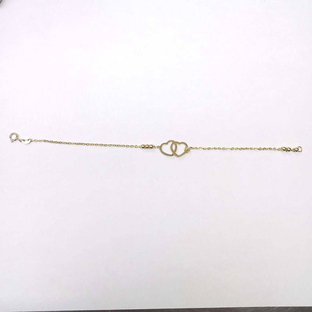 PULSERA TEJIDO ESPECIAL C CORAZONES 14K 18 CM 1.7 GR (NUEVO)