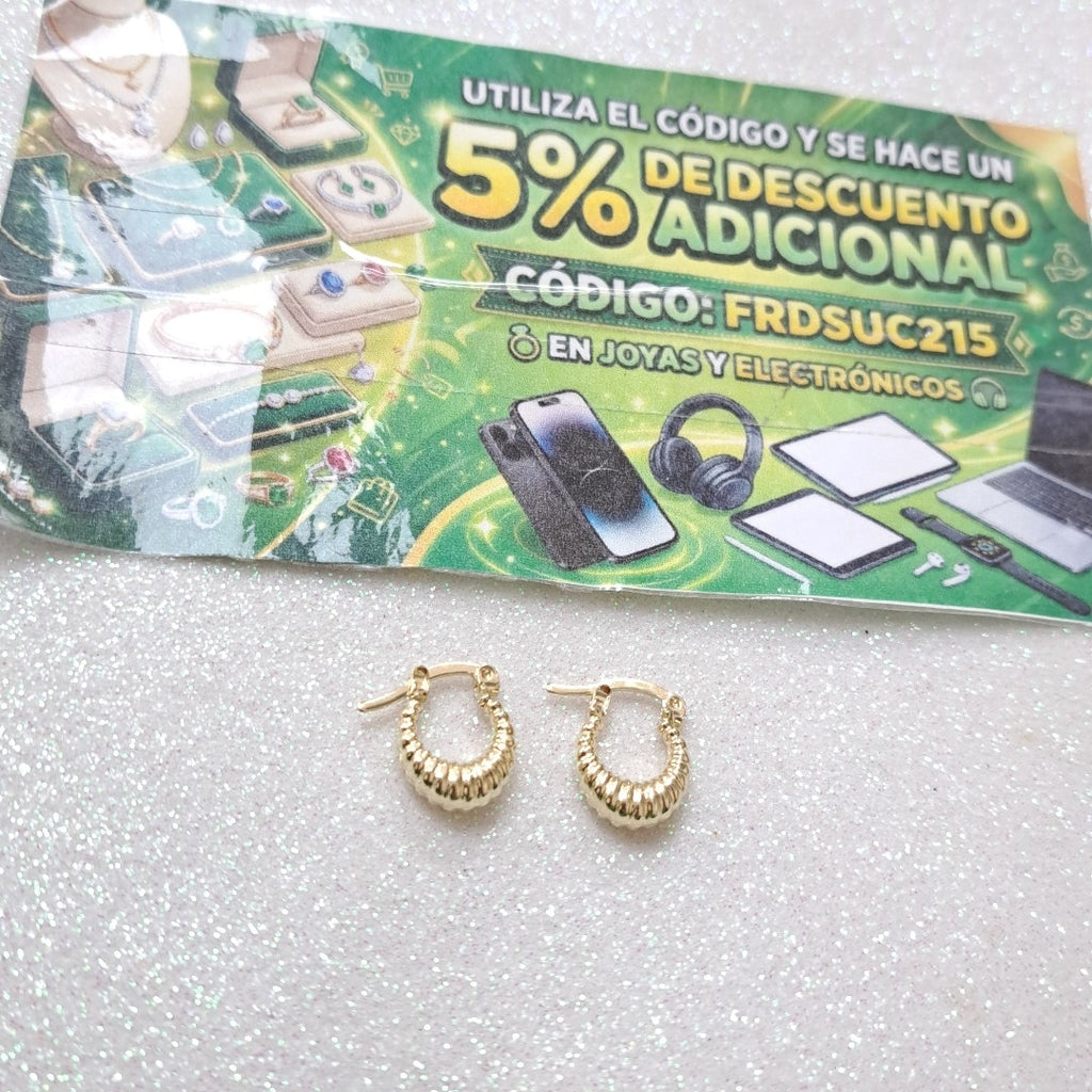 ARETES ARRACADA ESTRIADAS 14K 1 GR (NUEVO)