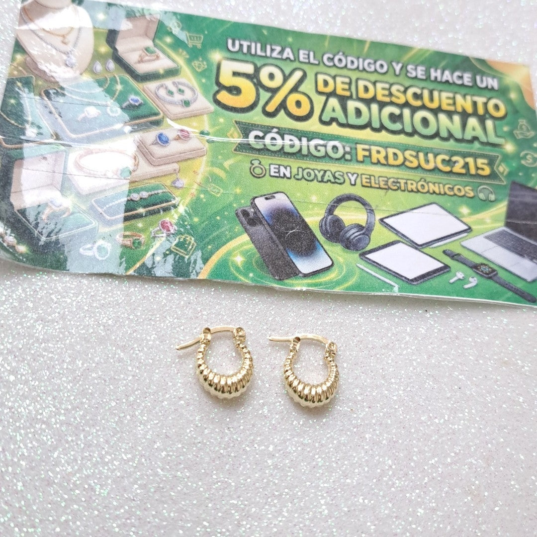 ARETES ARRACADA ESTRIADAS 14K 1 GR (NUEVO)