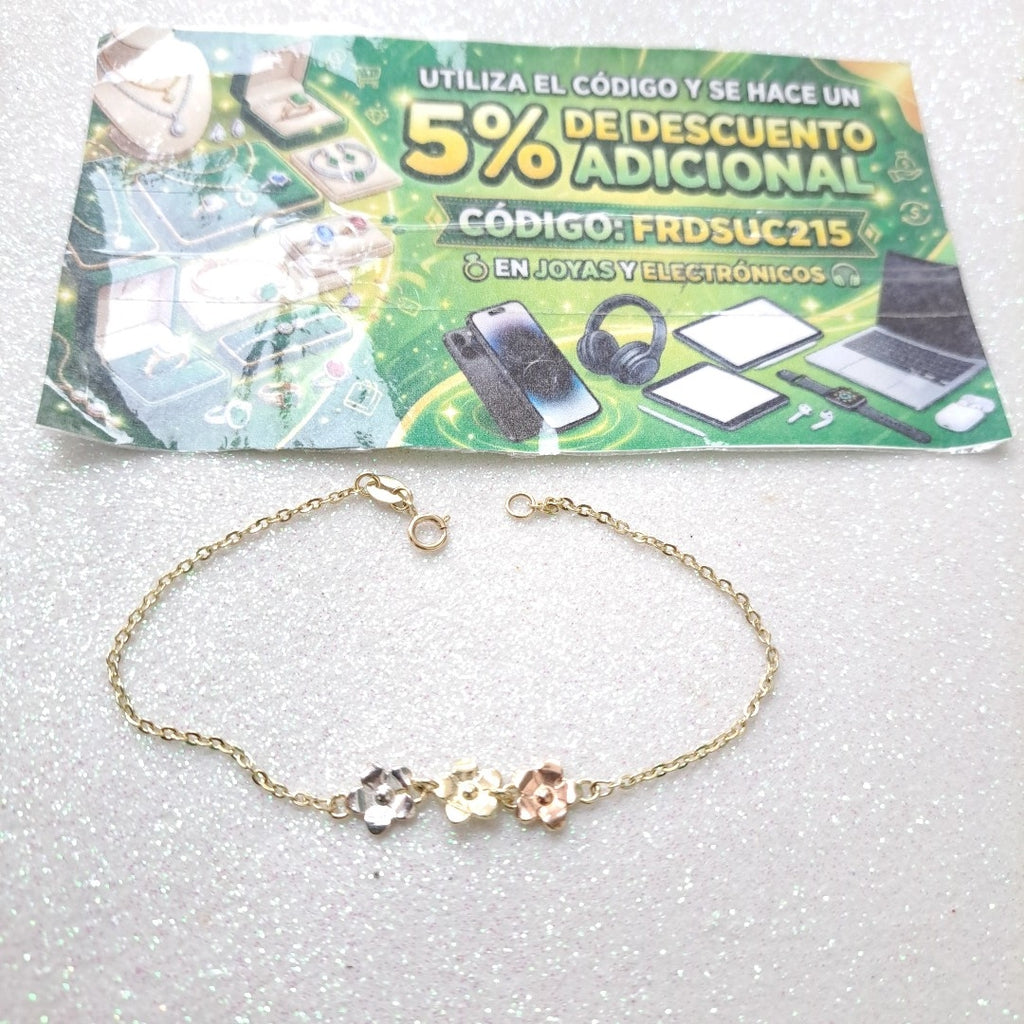 PULSERA TEJIDO ESPECIAL FIG FLORES 14K 18 CM 2 GR (NUEVO)