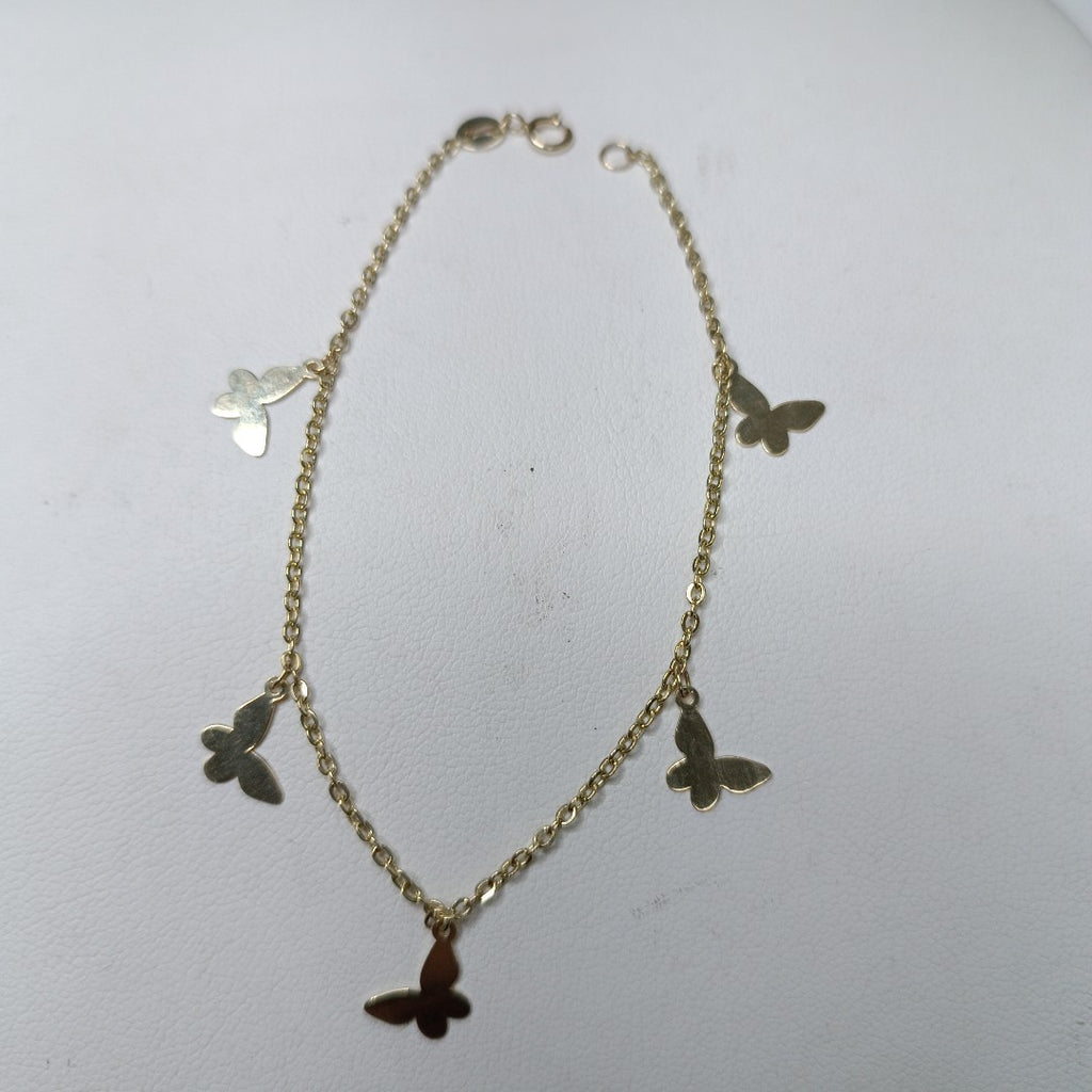 PULSERA ESPECIAL CON MARIPOSAS 14K 18 CM 2 GR (NUEVO)