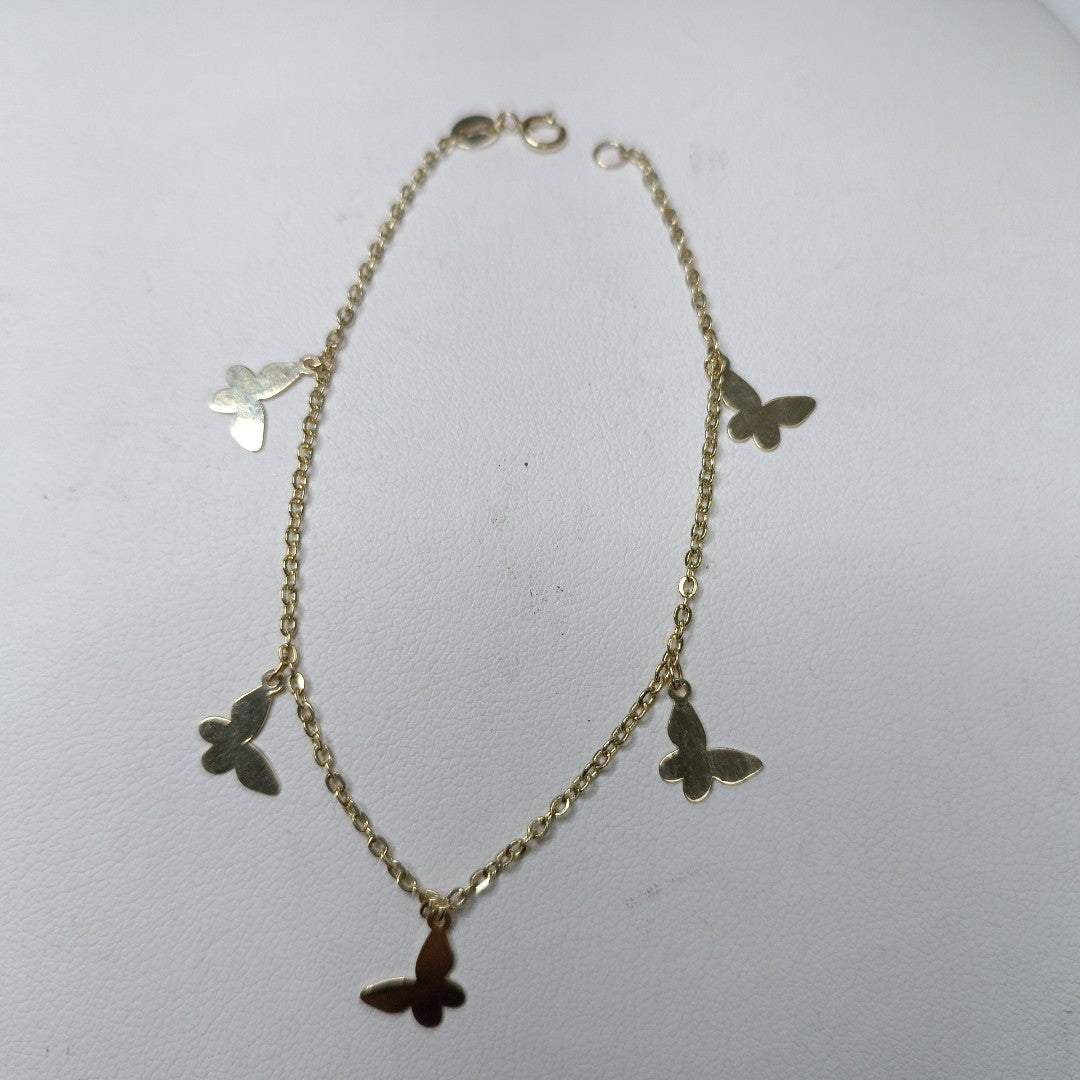 PULSERA ESPECIAL CON MARIPOSAS 14K 18 CM 2 GR (NUEVO)