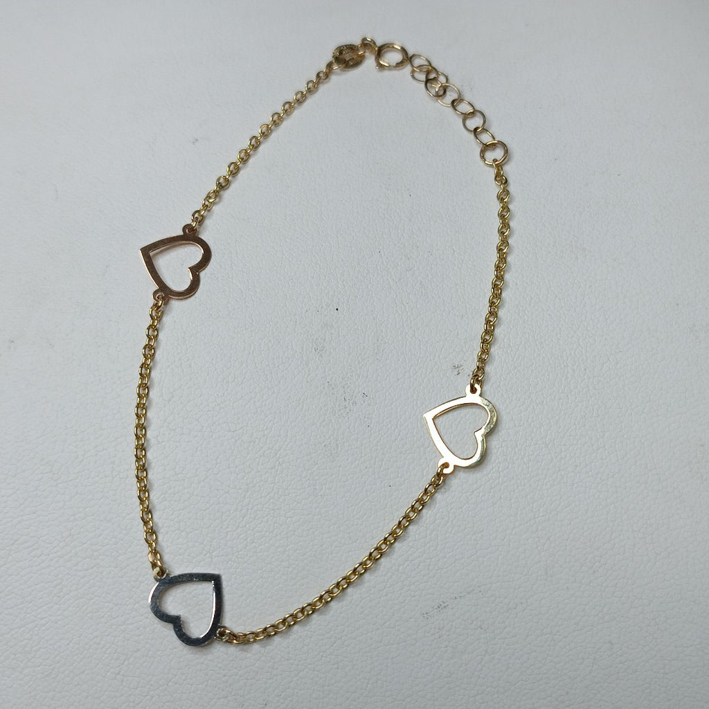 PULSERA ESPECIAL CON CORAZONES CONBINADOS 14K 18 CM 1.7 GR (NUEVO)