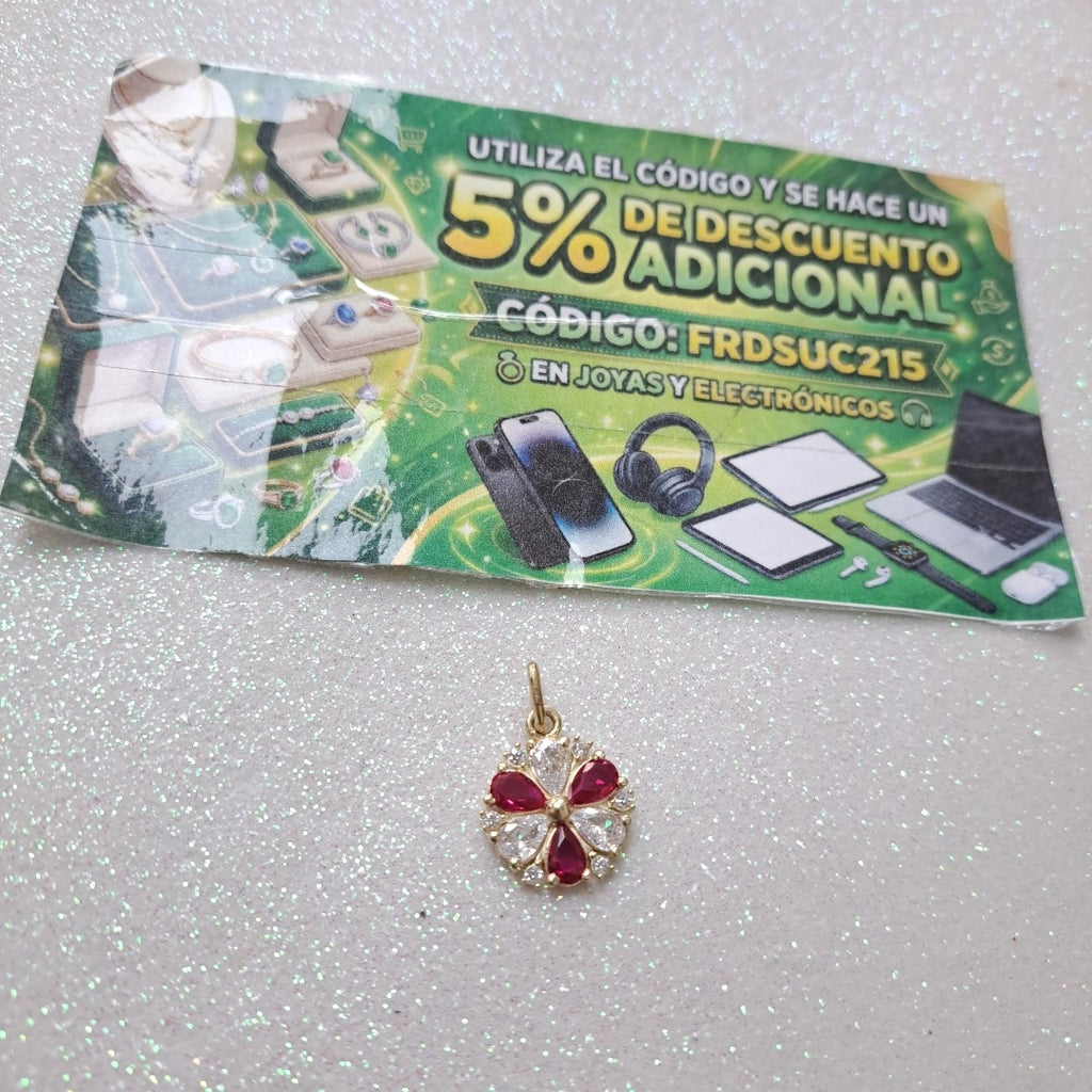 DIJE FLOR CIRCONIAS Y PIEDRAS DE COLOR 14K 2.8 GR (NUEVO)