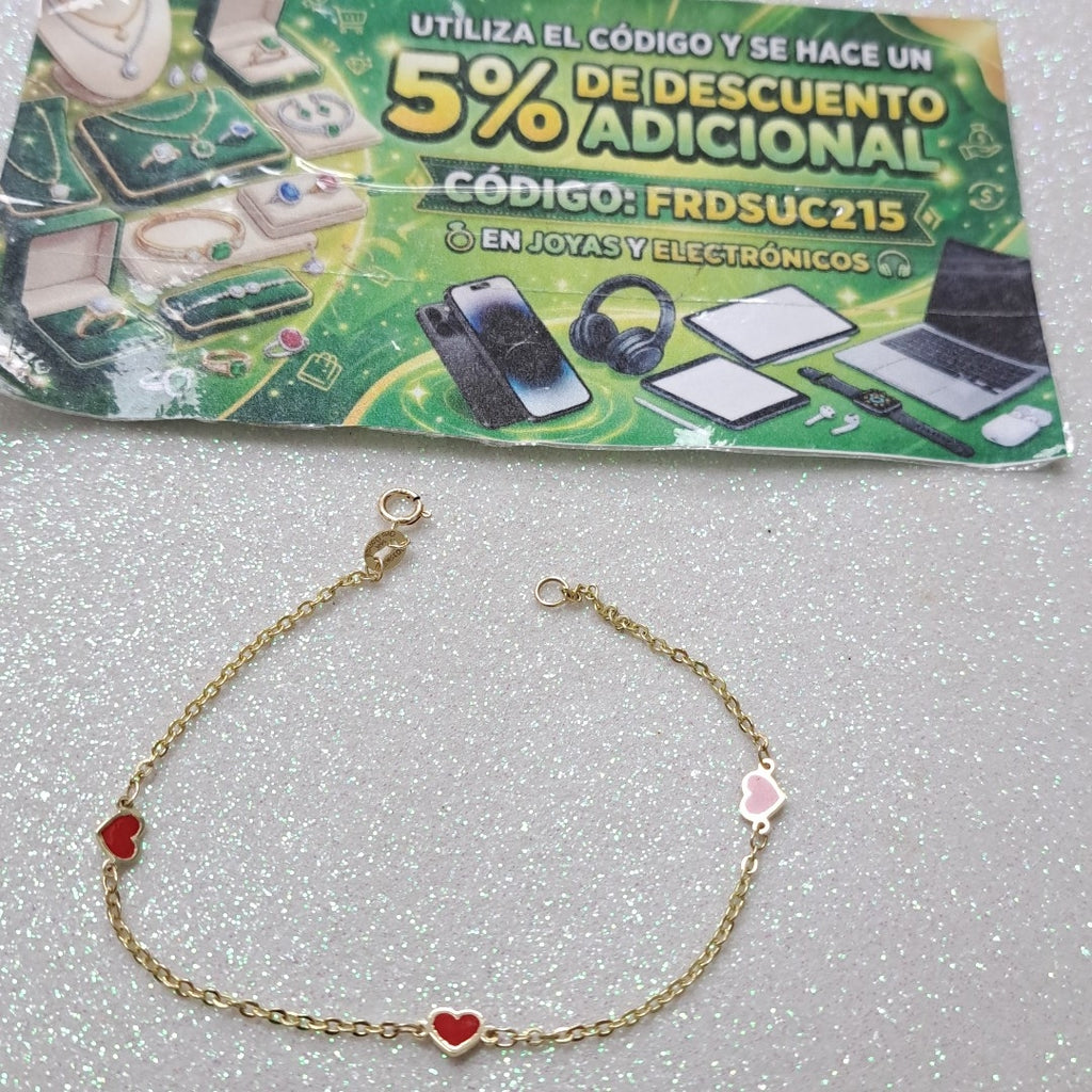 PULSERA ESPECIAL CON CORAZONES 14K 18 CM 1.4 GR (NUEVO)