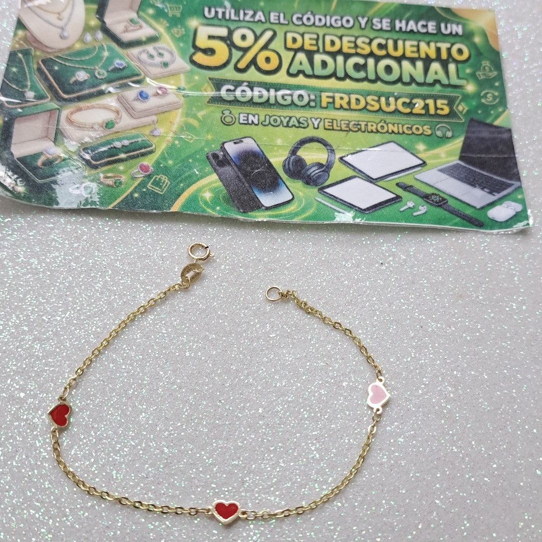 PULSERA ESPECIAL CON CORAZONES 14K 18 CM 1.4 GR (NUEVO)