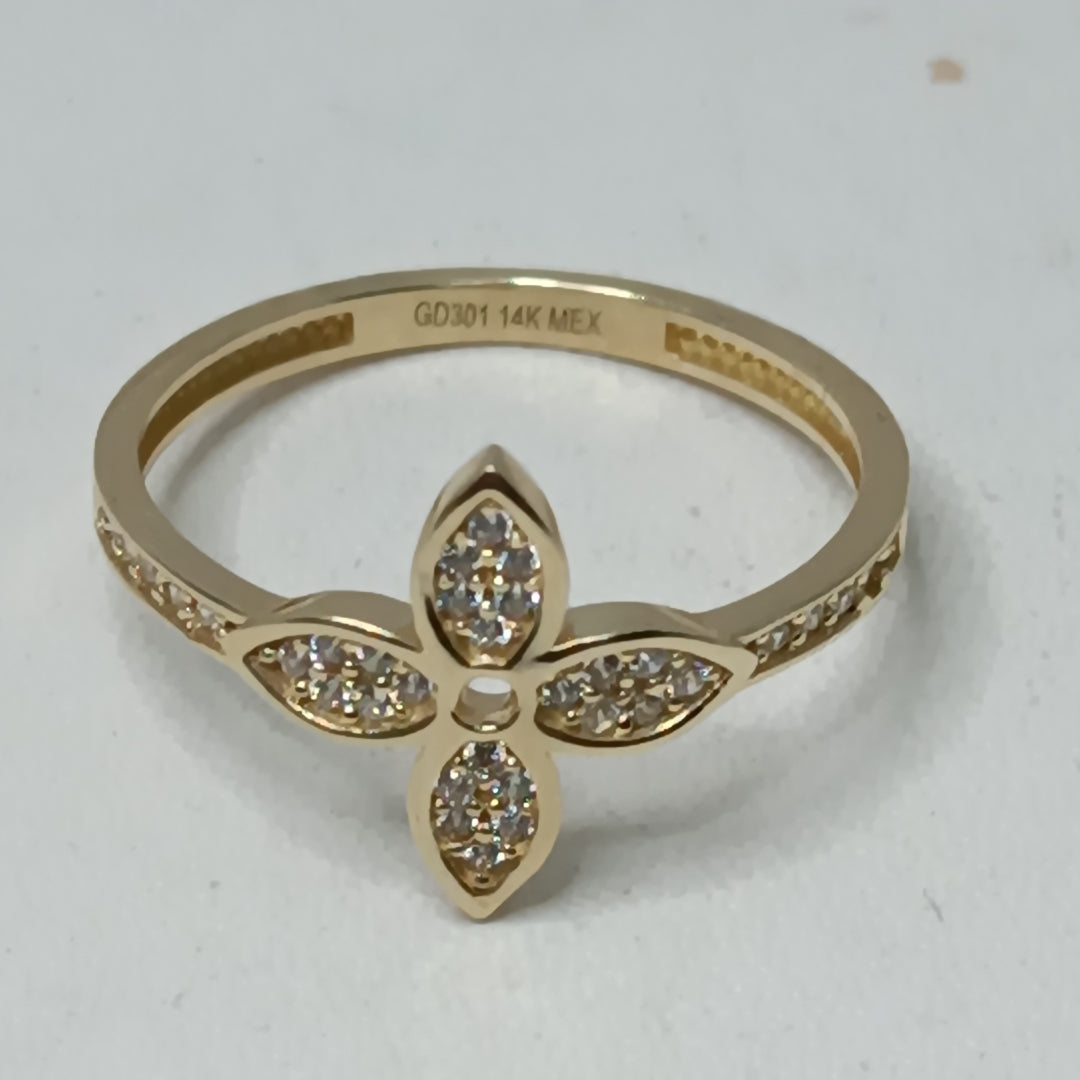 ANILLO ANILLITO FLOR C CIRCONIAS 14K 8 TALLA 2 GR (NUEVO)