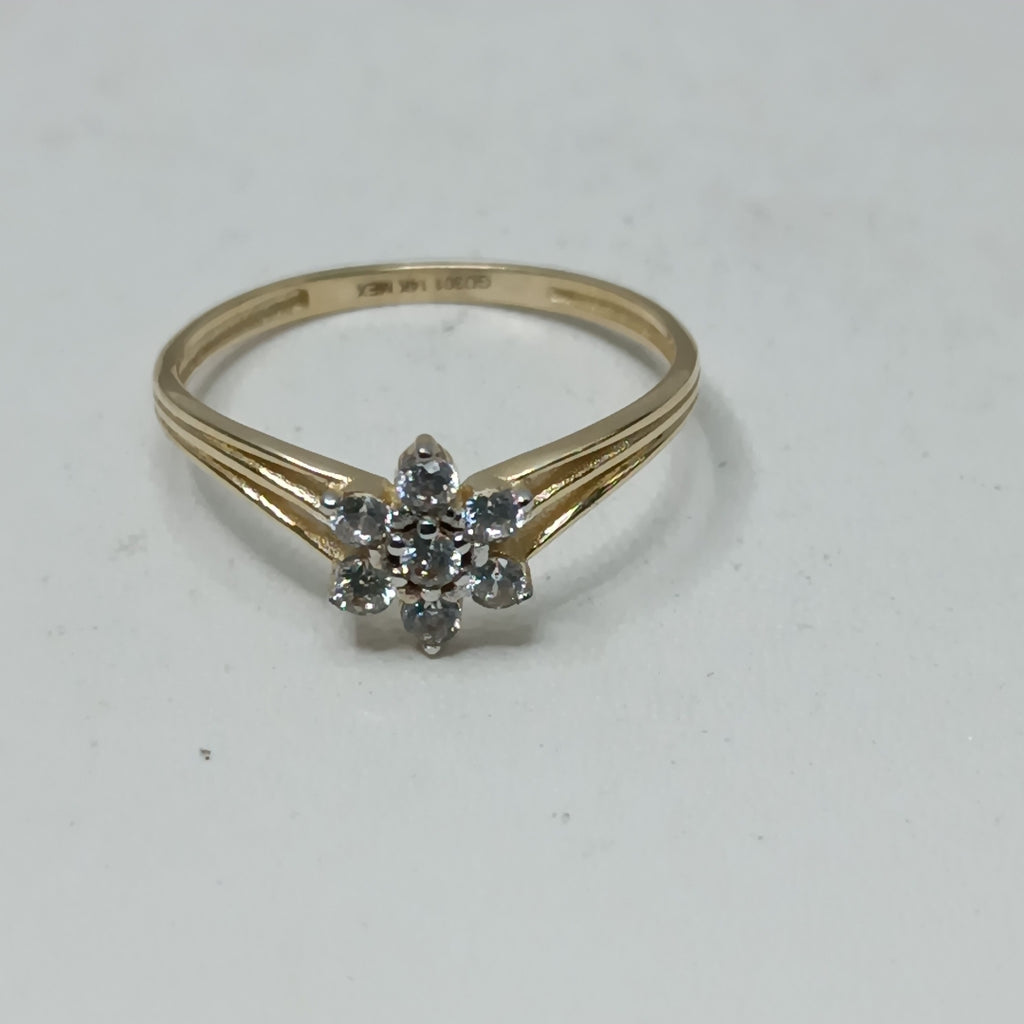 ANILLO ANILLITO FLOR C CIRCONIAS 14K 7 TALLA 1.4 GR (NUEVO)