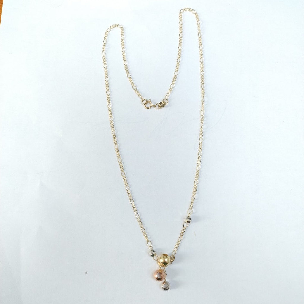 CADENA GARGANTILLA 3X1 CON ESFERAS COMBINADAS 14K 45 CM 3.1 GR (NUEVO)
