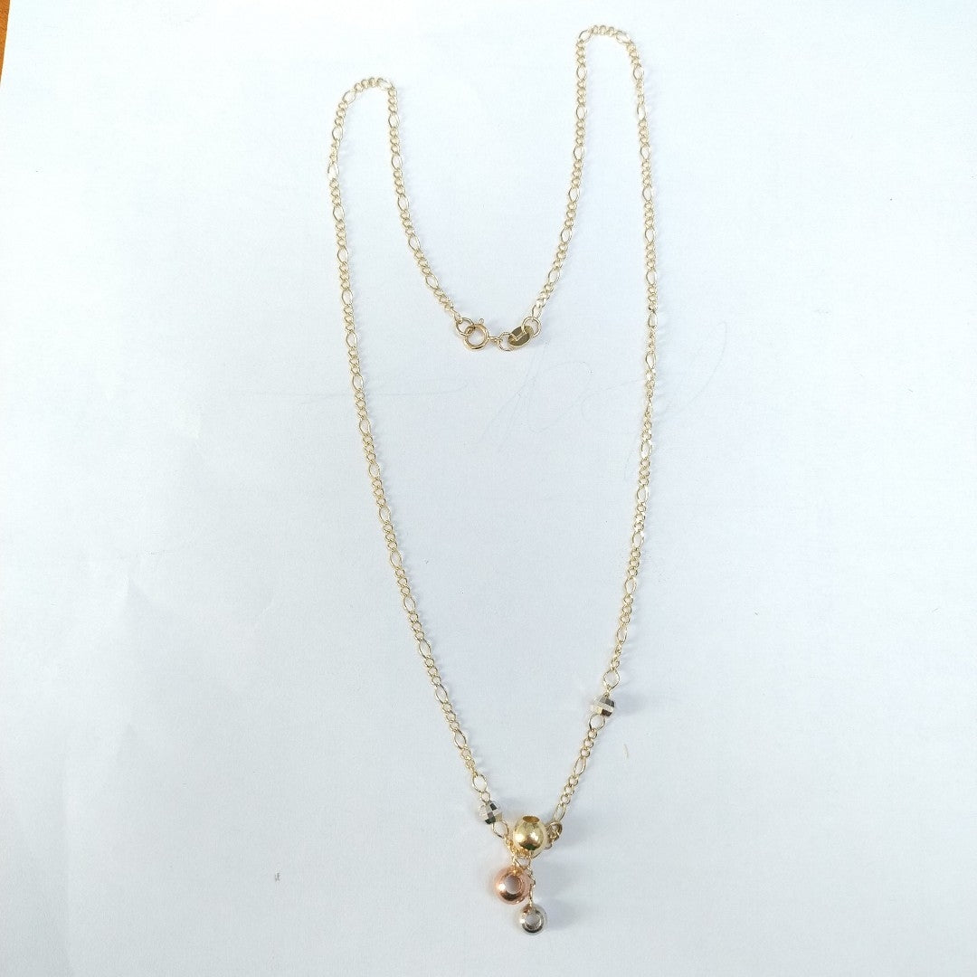 CADENA GARGANTILLA 3X1 CON ESFERAS COMBINADAS 14K 45 CM 3.1 GR (NUEVO)