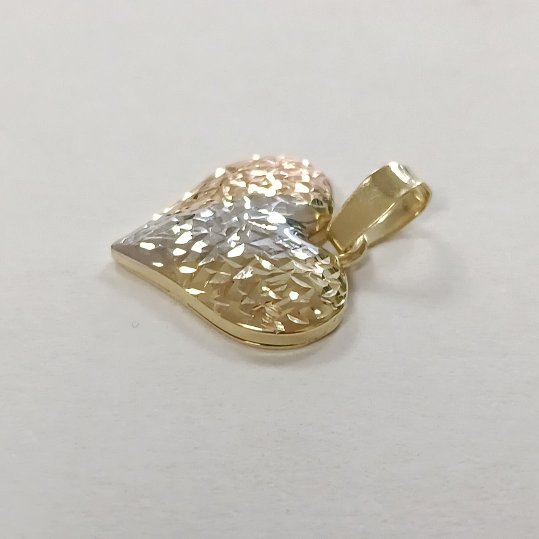 DIJE TEJIDO CORAZON LABRADO COMBINADO 14K 1.3 GR (NUEVO)