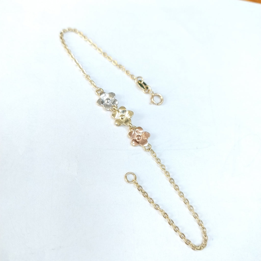 PULSERA TEJIDO ESPECIAL FIG FLORES 14K 18 CM 2.1 GR (NUEVO)