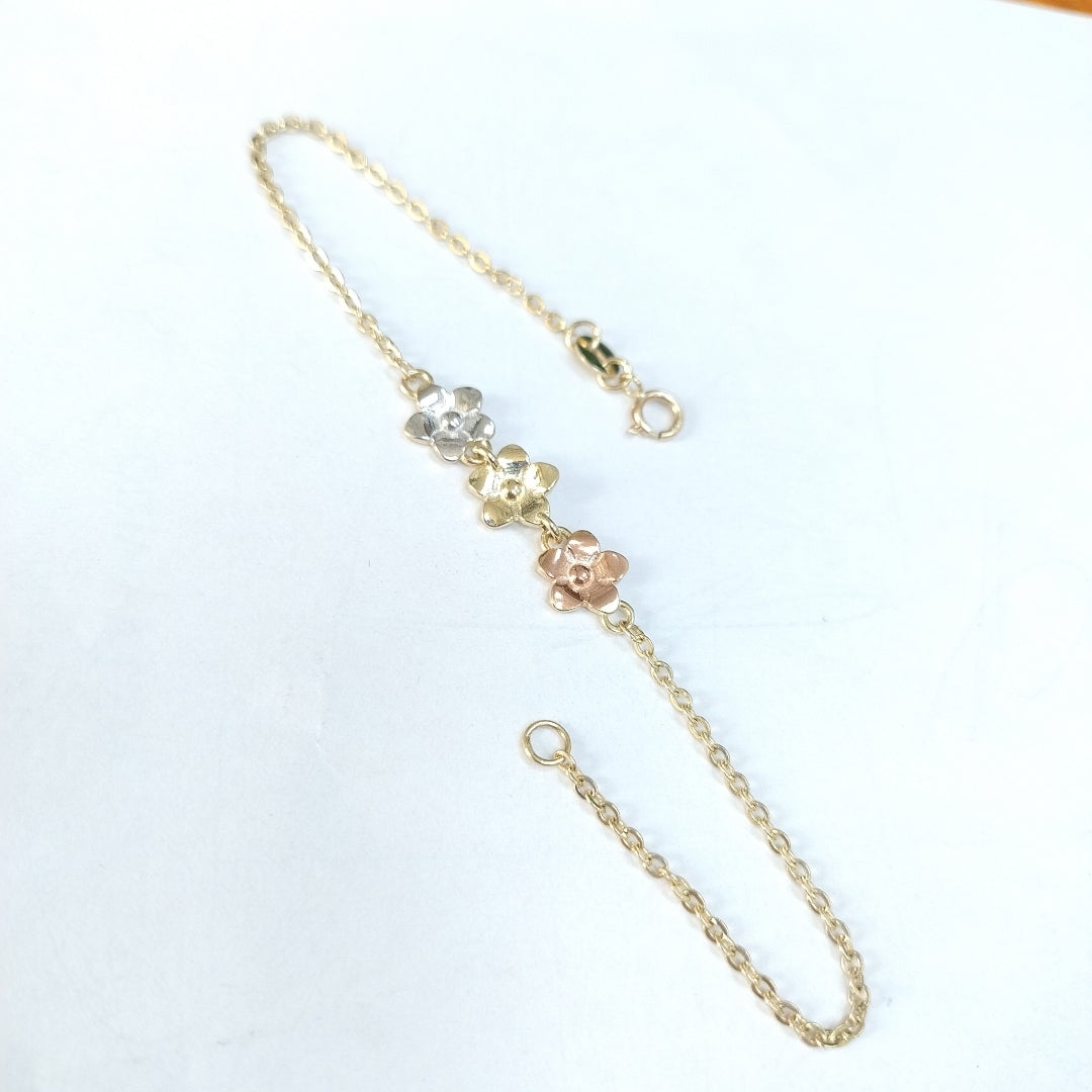 PULSERA TEJIDO ESPECIAL FIG FLORES 14K 18 CM 2.1 GR (NUEVO)
