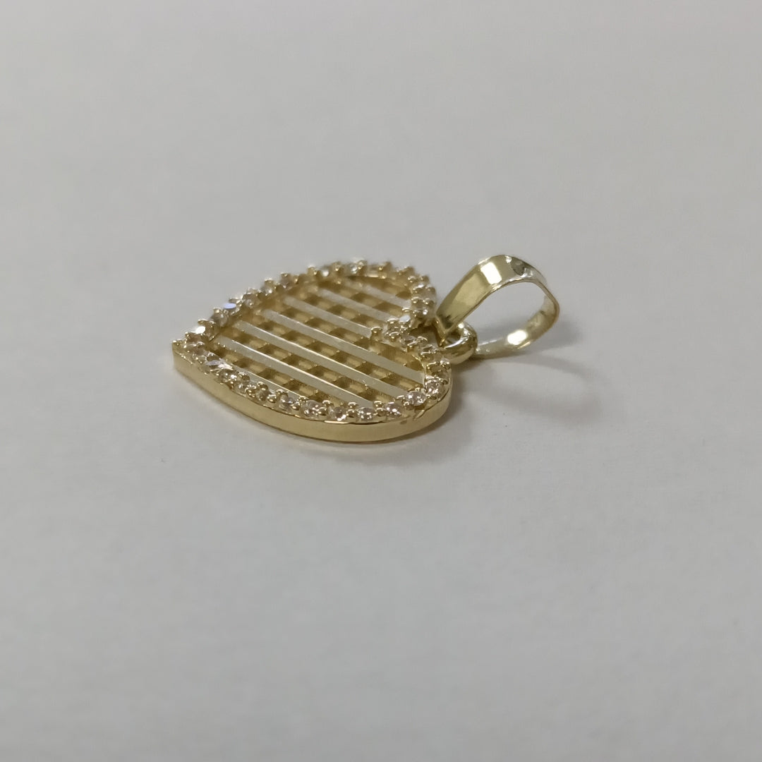 DIJE TEJIDO CORAZON CON CERCO DE CIRCONIAS 14K 1.2 GR (NUEVO)