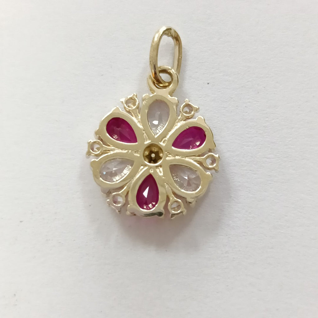DIJE FLOR CIRCONIAS Y PIEDRAS DE COLOR 14K 2.8 GR (NUEVO)