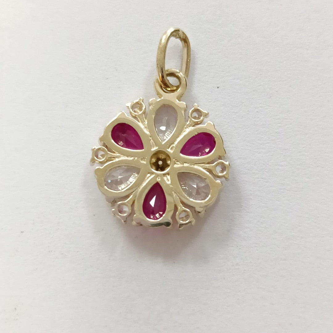 DIJE FLOR CIRCONIAS Y PIEDRAS DE COLOR 14K 2.8 GR (NUEVO)