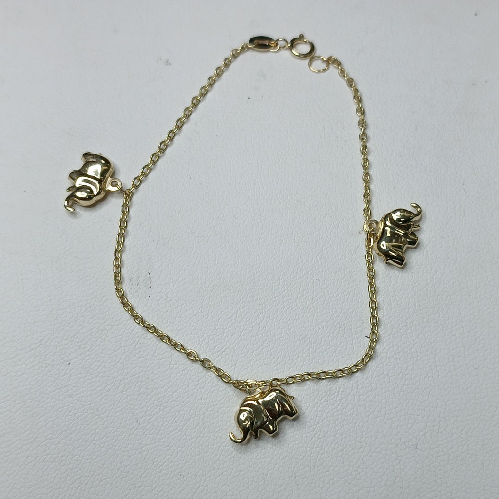 PULSERA ESPECIAL CON DIJES ELEFANTES 10K 18 CM 2.1 GR (NUEVO)