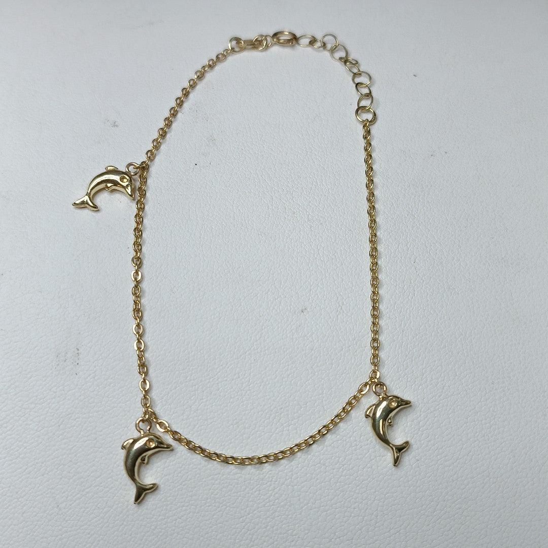PULSERA ESPECIAL CON DIJES DELFINES 10K 18 CM 1.9 GR (NUEVO)