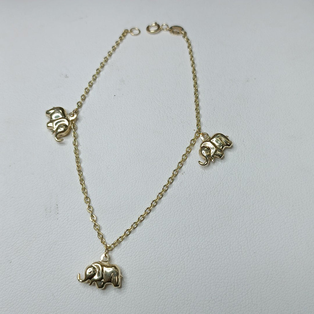 PULSERA ESPECIAL CON DIJES ELEFANTES 10K 18 CM 2.2 GR (NUEVO)
